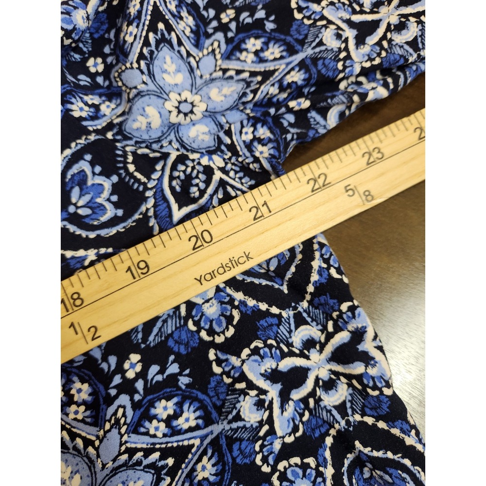 Emily Daniels Women's Blue Black Floral Tie Neck Puff Long Sleeve Blouse Size XL - Picture 6 of 7